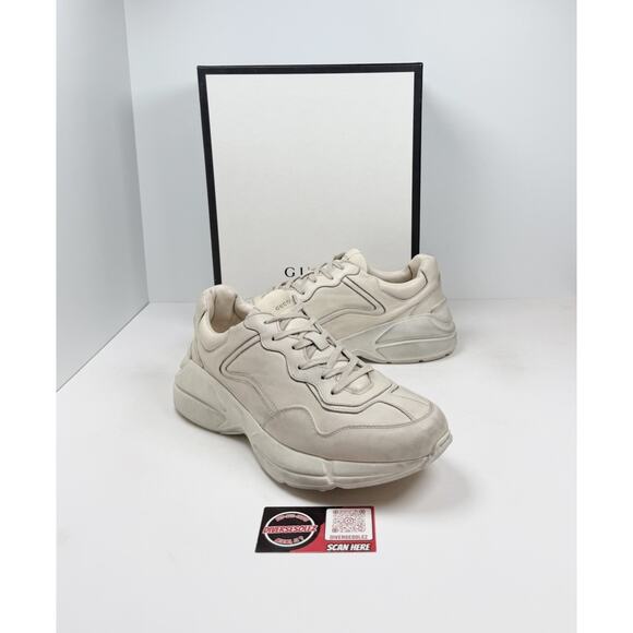 Size 14US - Gucci Rhyton Distressed Ivory Leather Sneakers NEW main image 9